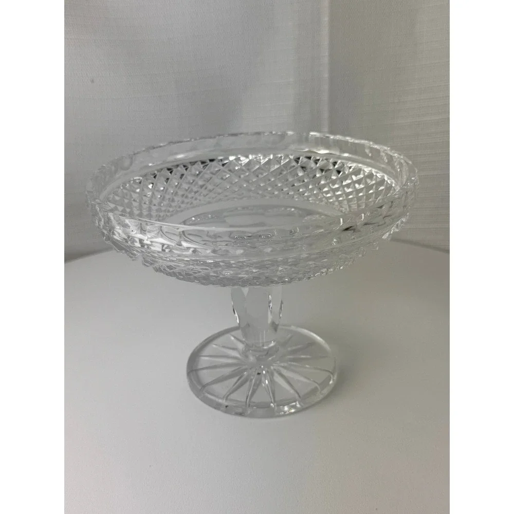 Vintage Clear Pressed Glass Pedestal Compote Diamond Point Starburst 6.5